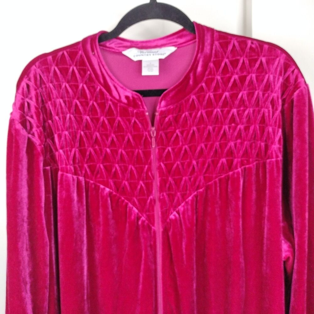 Vermont Country Store Velvet Maxi Robe Sz XL Cranberry Long Sleeve Full Zip